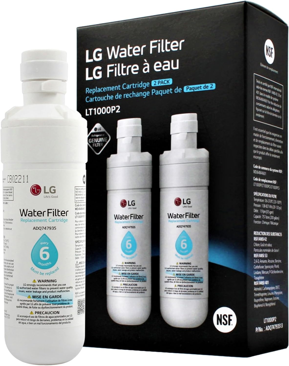 LG LT1000P2 6-Month Refrigerator Water Filter - 2 Pack - Image 1